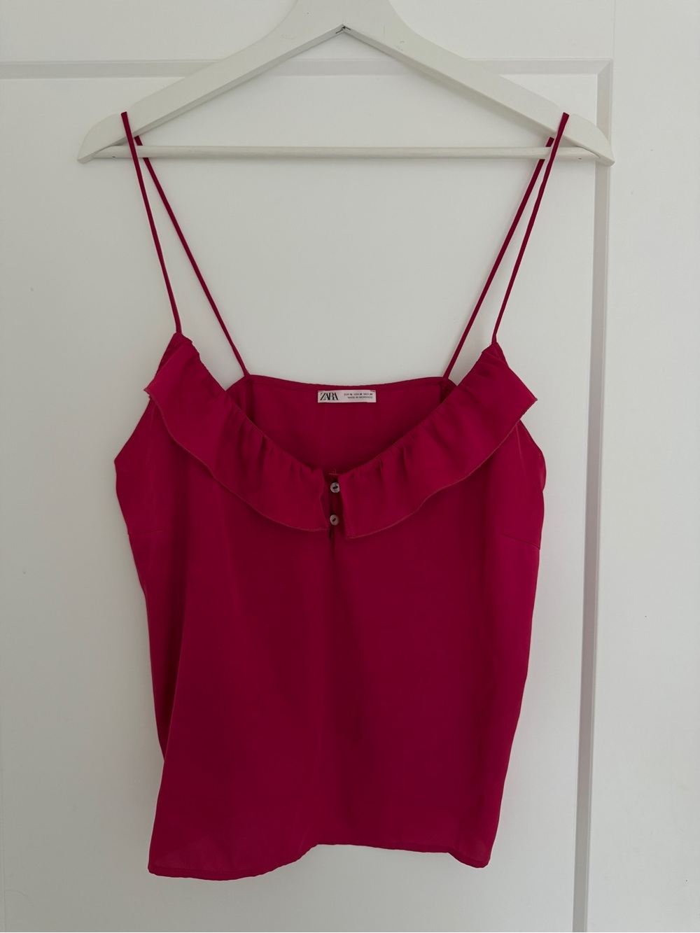 Zara Hot Pink Ruffle-Trim Spaghetti Strap Camisole